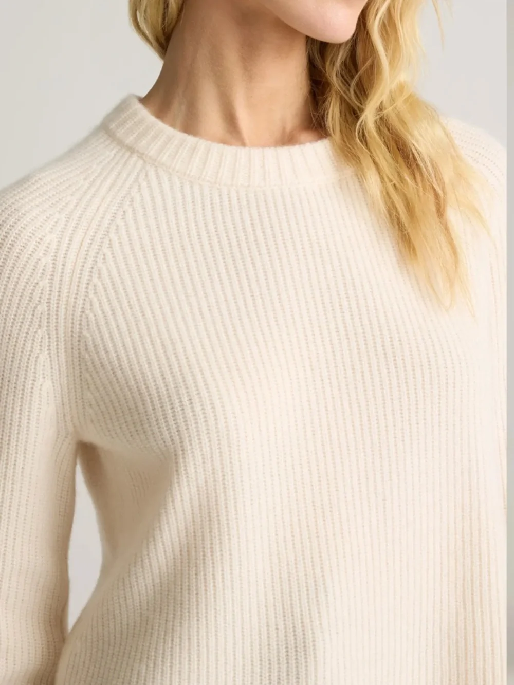 Quince Ivory Cashmere Ribbed Crewneck Sweater - Picture 3 of 6